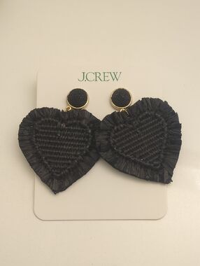 J Crew Raffia Heart Earrings